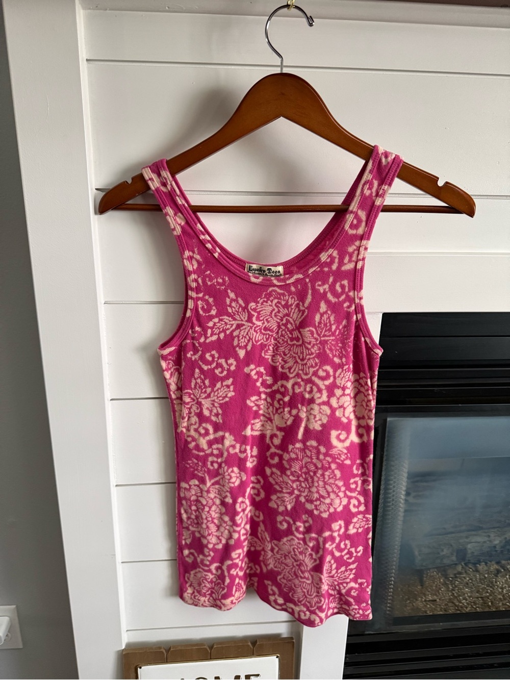 Vintage Lucky brand hot pink & printed cream Pink Floral Tank Top unique Lucky